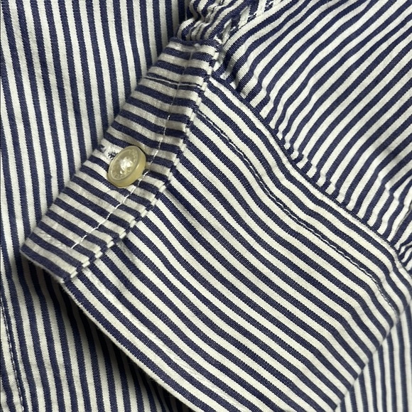 White and Blue Ruffled Long Sleeve Blouse - Picture 5 of 10